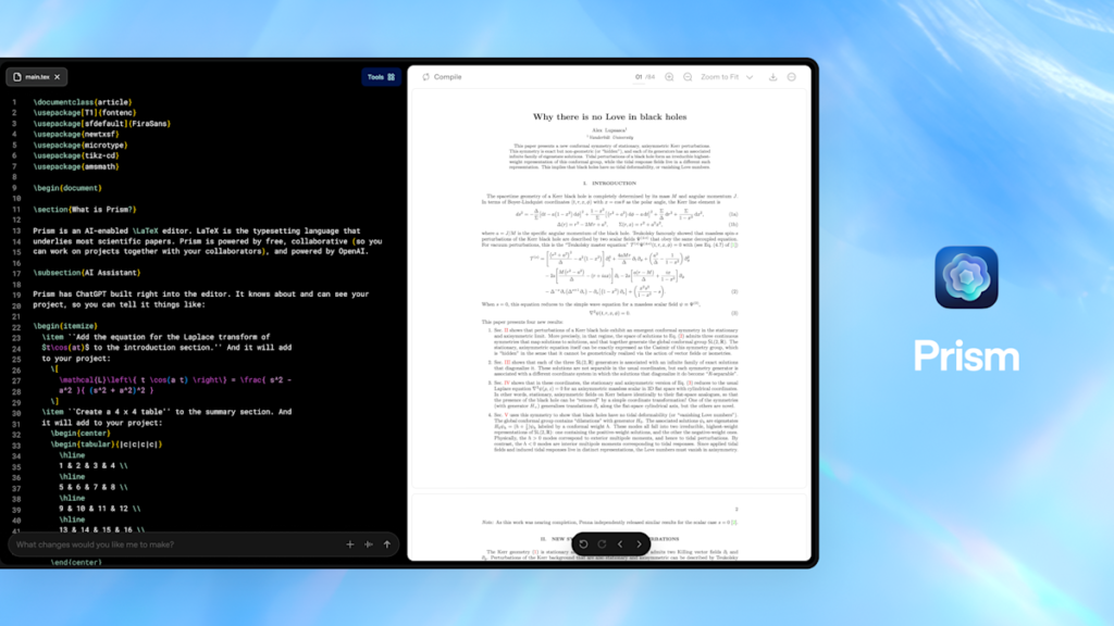 OpenAI releases Prism, a Claude Code-like app for scientific research
