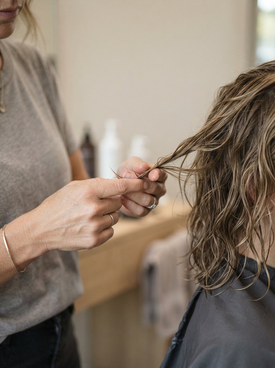 Damp hair tested between fingers