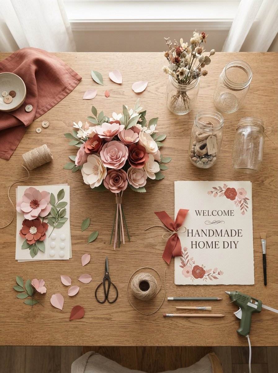 Flat lay of budget-friendly DIY bridal shower decor supplies