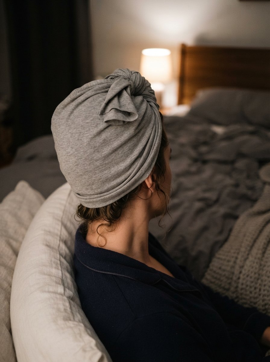 Hair wrapped in a t-shirt overnight method