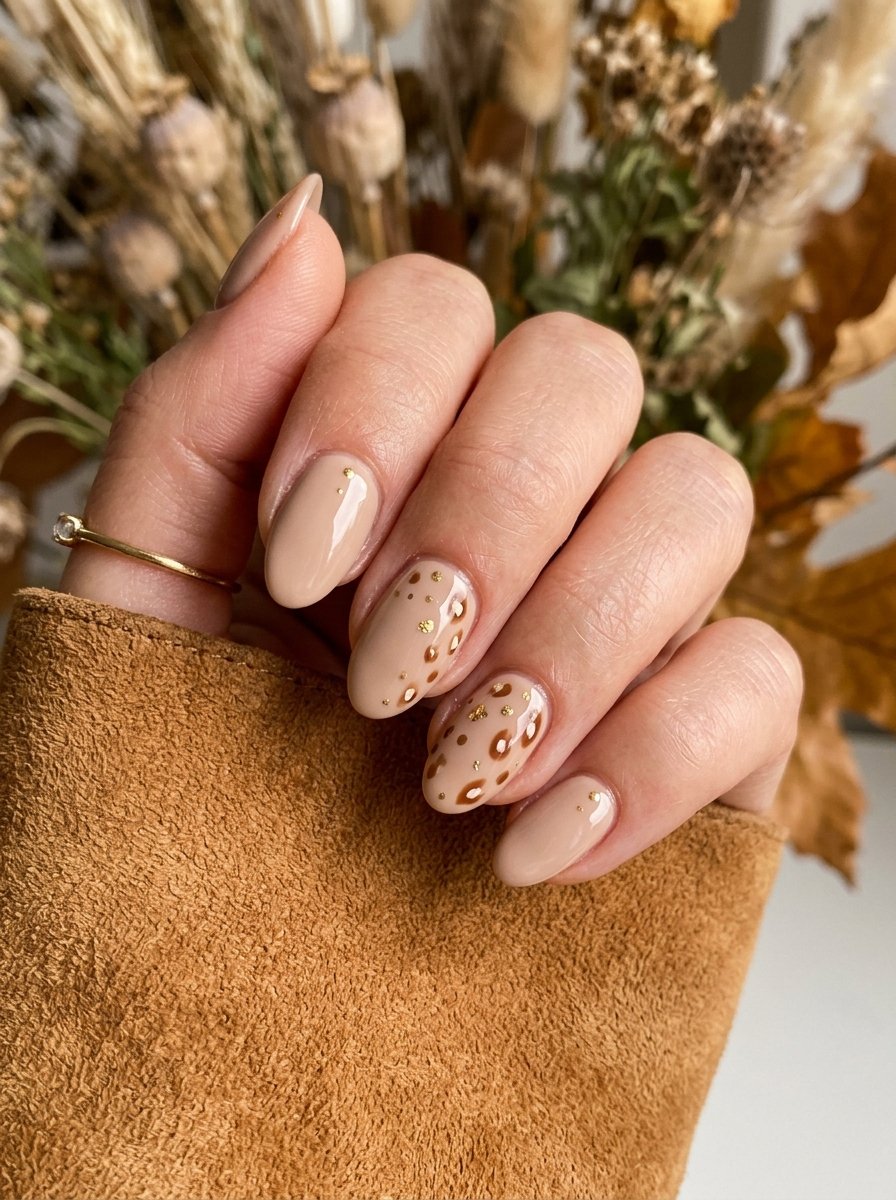 Fawn nails in soft beige with warm brown deer spot markings
