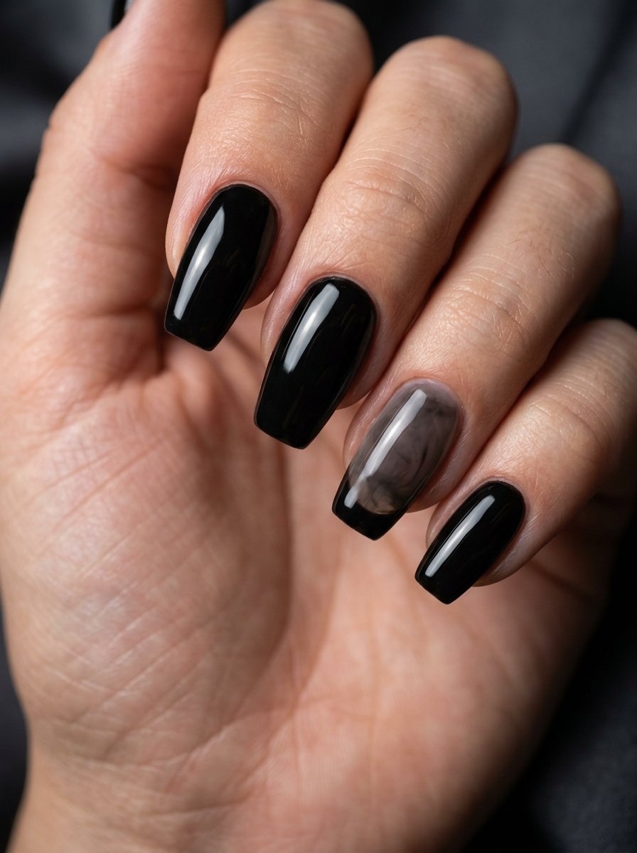 Short black glossy nails