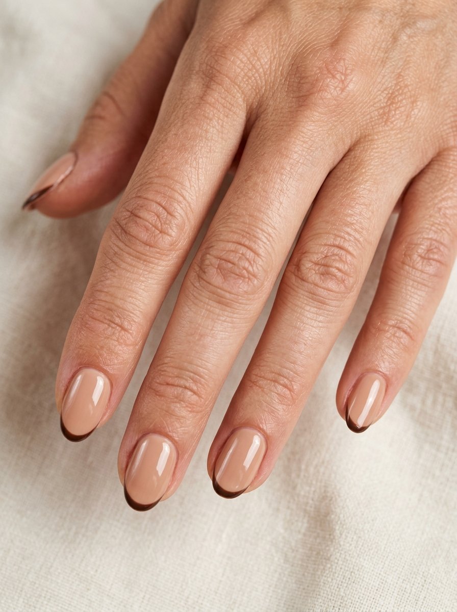 Short neutral manicure with rounded tips