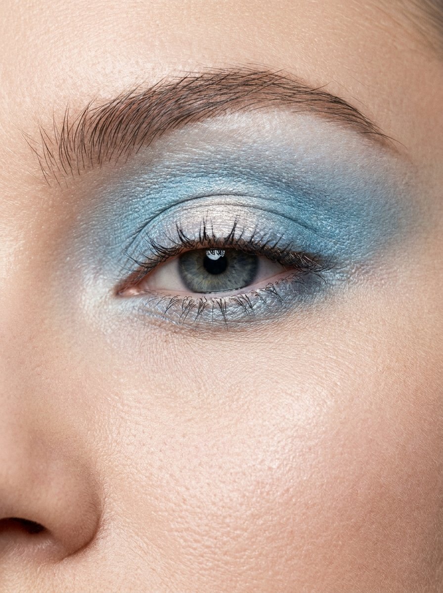 Icy blue frosted eyeshadow makeup look